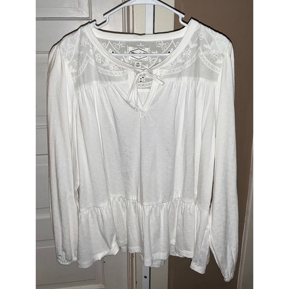 Threadgrit White Embroidered Eyelet Peasant Top Peplum Blouse XXL NWT Boho